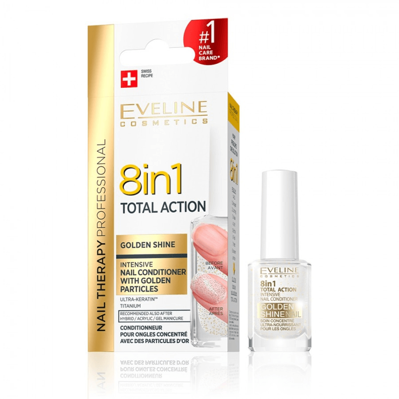Tratament pentru unghii 8 în 1 Golden Shine Nail Therapy, 12 ml, Eveline Cosmetics