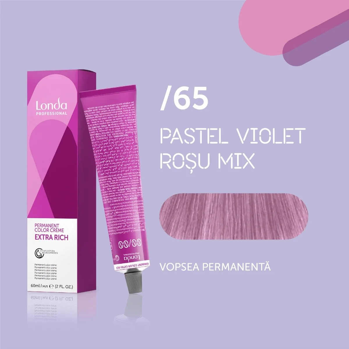 Vopsea de păr Extra Rich Permanent Color /65, Pastel violet roșu mix, 60 ml, Londa Professional