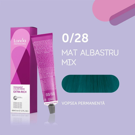 Vopsea de păr Extra Rich Permanent Color 0/28, Mat albastru mix, 60 ml, Londa Professional