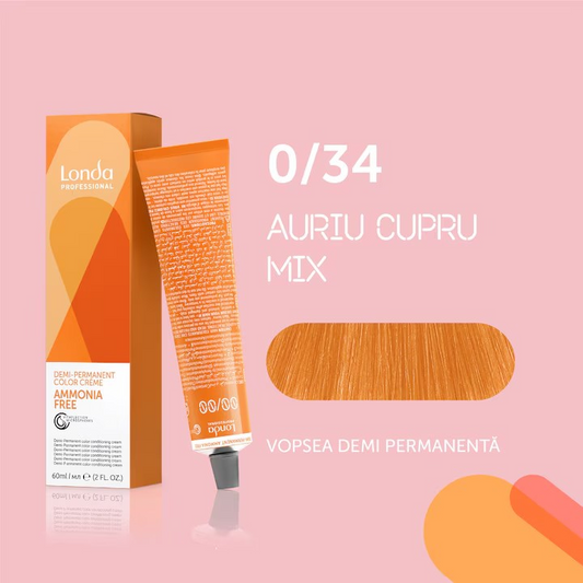 Vopsea de păr demi-permanentă fără amoniac 0/34, Auriu cupru mix, 60 ml, Londa Professional
