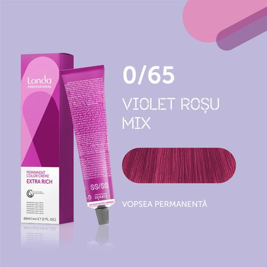 Vopsea de păr Extra Rich Permanent Color 0/65, Violet roșu mix, 60 ml, Londa Professional