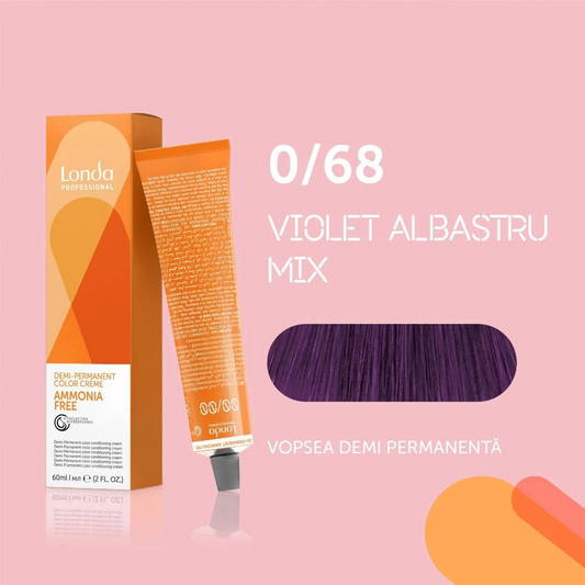 Vopsea de păr demi-permanentă fără amoniac 0/68, Violet albastru mix, 60 ml, Londa Professional