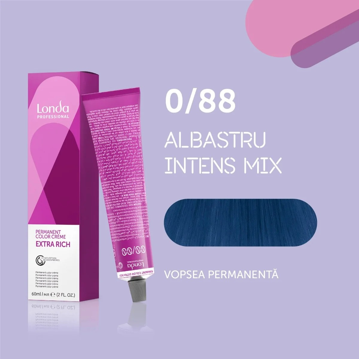 Vopsea de păr Extra Rich Permanent Color 0/88, Albastru intens mix, 60 ml, Londa Professional