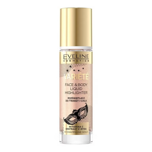 Iluminator lichid pentru față și corp Variété, N.01 Champagne Gold, 30 ml, Eveline Cosmetics