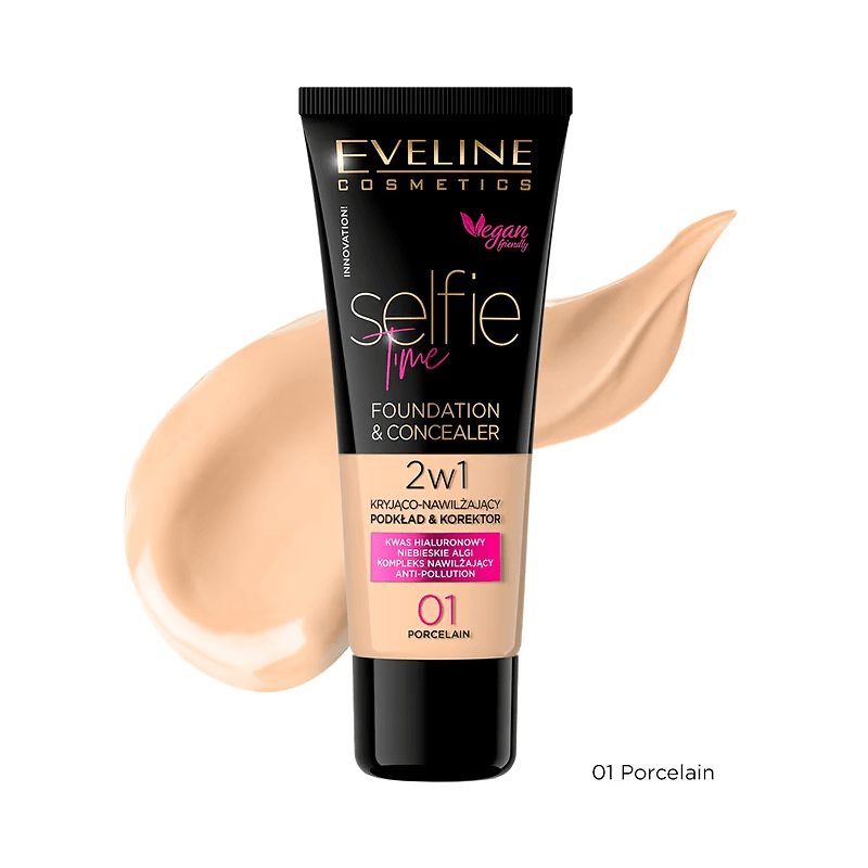 Fond de ten și corector 2 în 1 Selfie Time Foundation & Concealer, N.01, 30 ml, Eveline Cosmetics