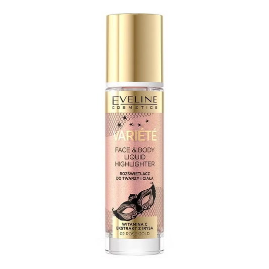 Iluminator lichid pentru față și corp Variété, N.02 Rose Gold, 30 ml, Eveline Cosmetics