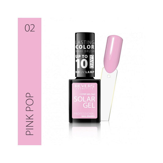 Lac de unghii Solar Gel, N.02 - Pink pop, 12 ml, Revers Cosmetics