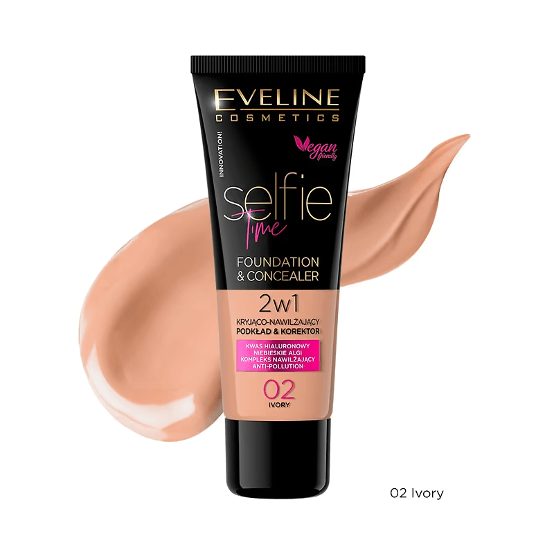 Fond de ten și corector 2 în 1 Selfie Time Foundation & Concealer, N.02, 30 ml, Eveline Cosmetics