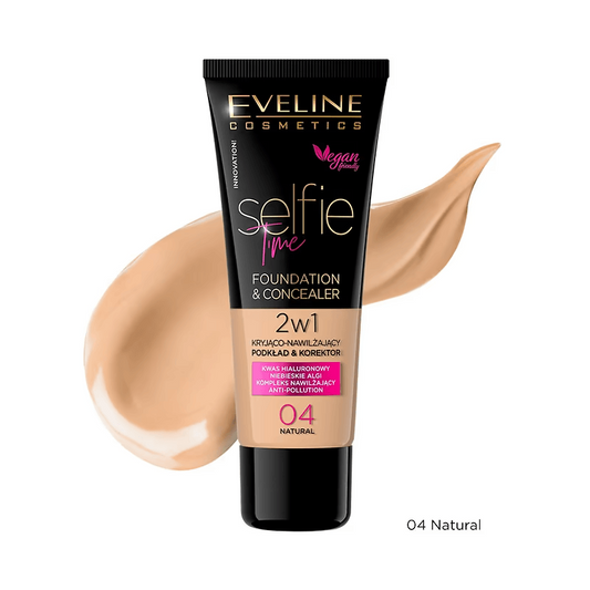 Fond de ten și corector 2 în 1 Selfie Time Foundation & Concealer, N.04, 30 ml, Eveline Cosmetics