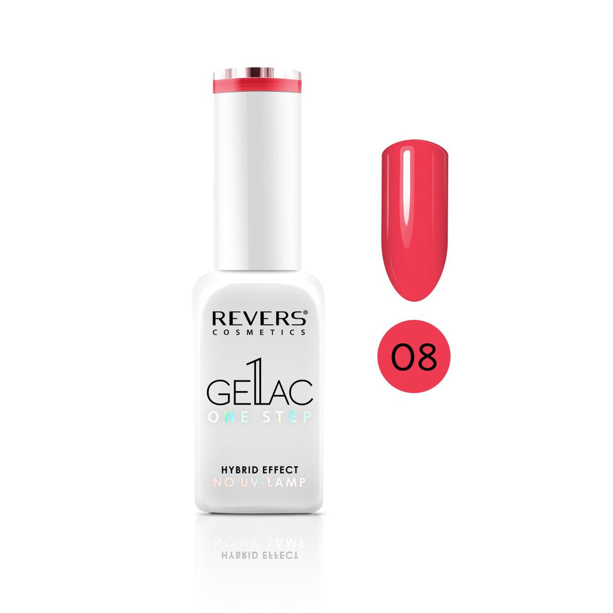 Lac de unghii Gellac 1 Step, N.08 Roșu, 10 ml, Revers Cosmetics