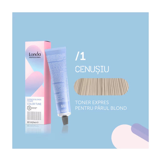 Vopsea de păr demi-permanentă Color Tune Express Blonde Toner /1 Cenușiu, 60 ml, Londa Professional