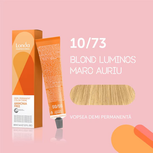 Vopsea de păr demi-permanentă fără amoniac 10/73, Blond luminos maro auriu, 60 ml, Londa Professional