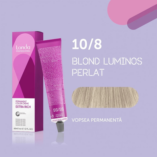 Vopsea de păr Extra Rich Permanent Color 10/8, Blond luminos perlat, 60 ml, Londa Professional