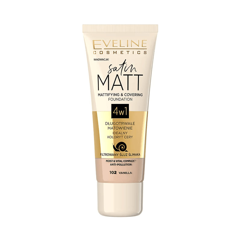 Fond de ten Satin Matt 4 în 1, N.102, 30 ml, Eveline Cosmetics