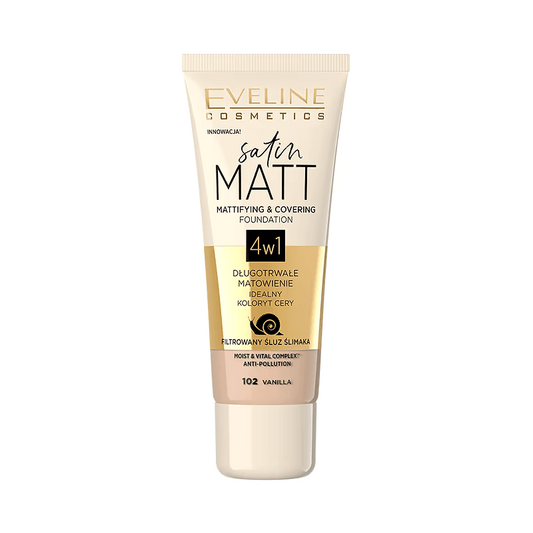 Fond de ten Satin Matt 4 în 1, N.102, 30 ml, Eveline Cosmetics