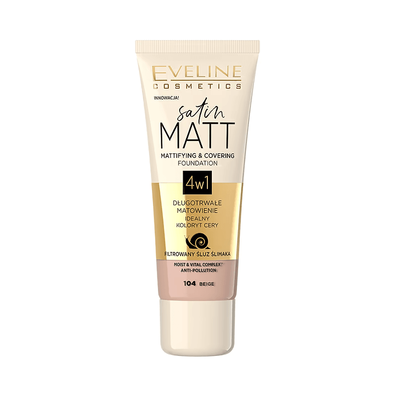 Fond de ten Satin Matt 4 în 1, N.104, 30 ml, Eveline Cosmetics