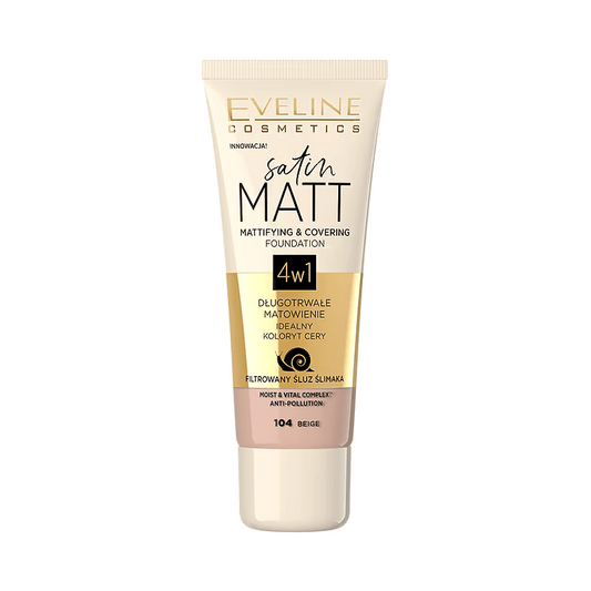 Fond de ten Satin Matt 4 în 1, N.104, 30 ml, Eveline Cosmetics