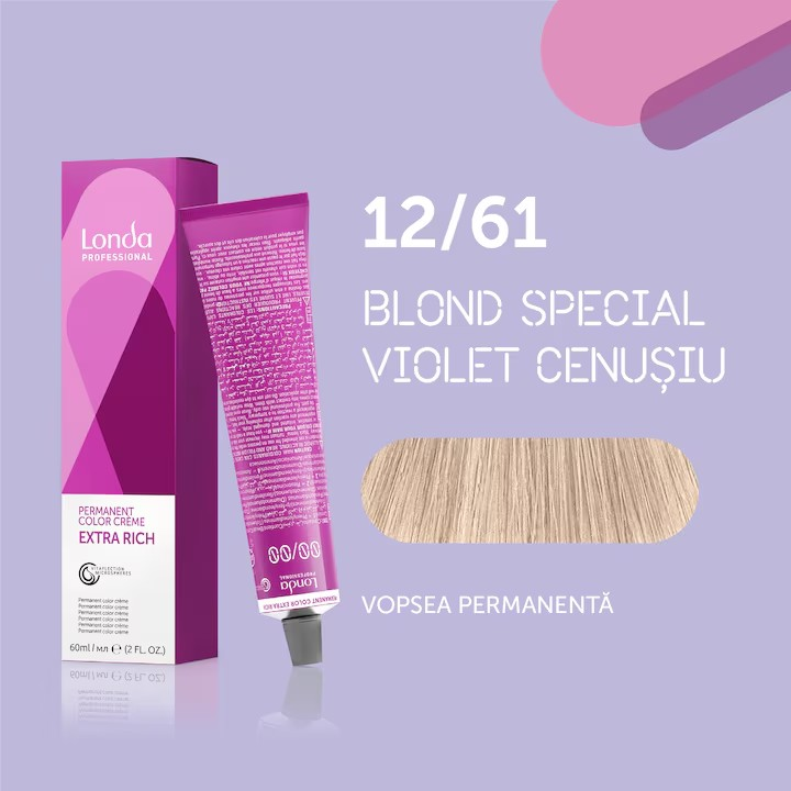 Vopsea de păr Extra Rich Permanent Color 12/61, Blond special violet cenușiu, 60 ml, Londa Professional