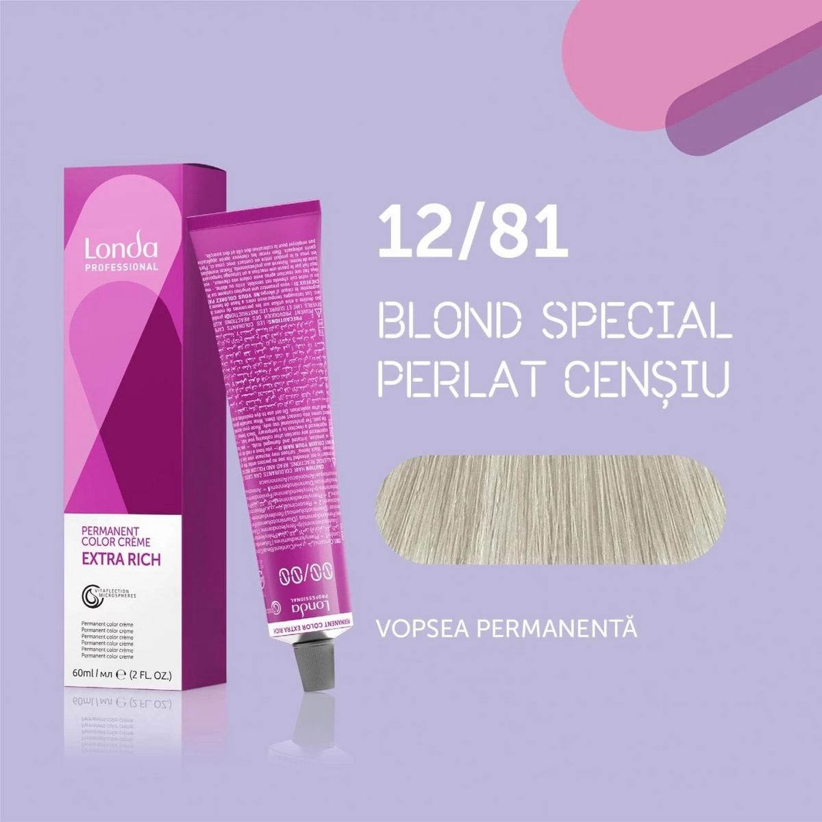 Vopsea de păr Extra Rich Permanent Color 12/81, Blond special perlat cenușiu, 60 ml, Londa Professional