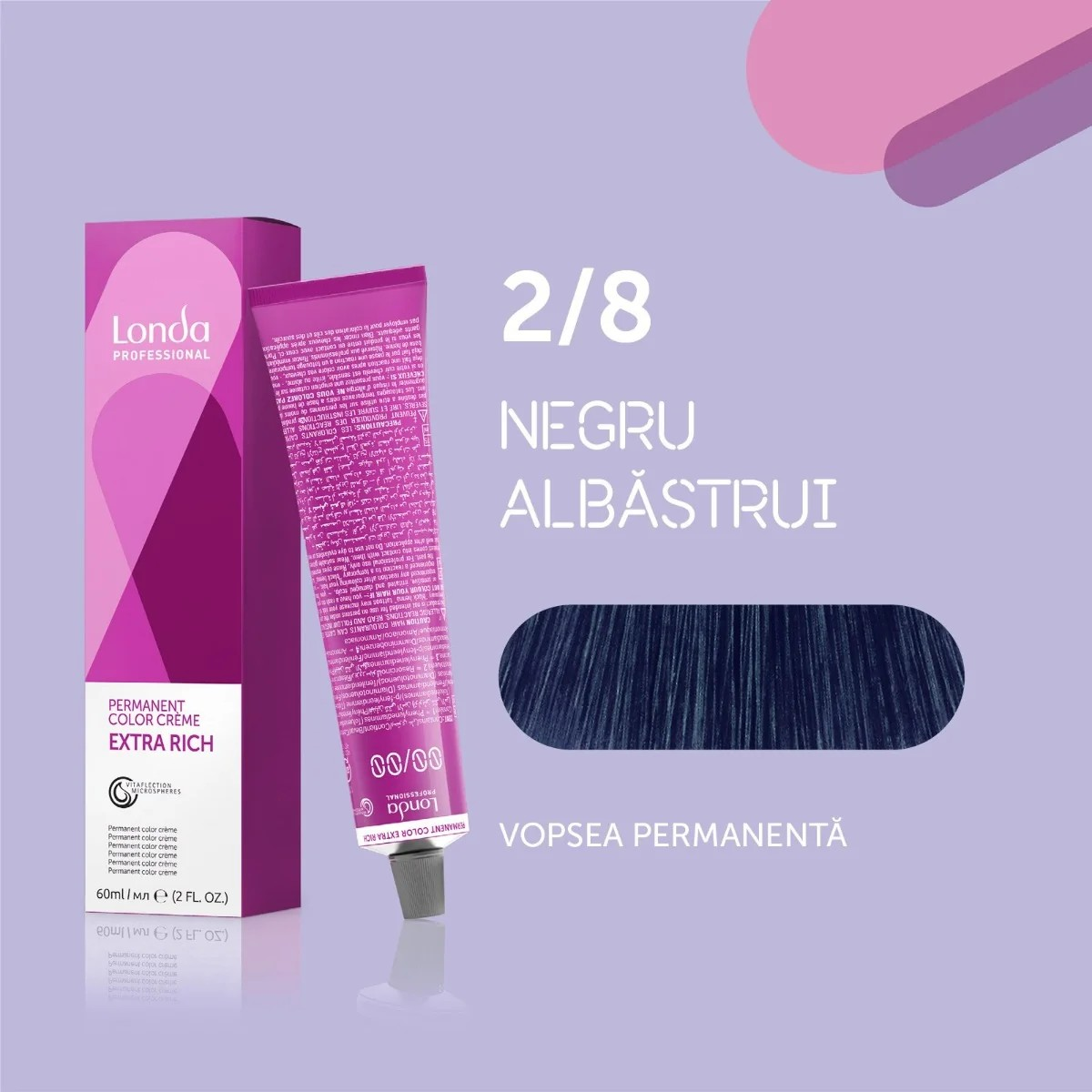 Vopsea de păr Extra Rich Permanent Color 2/8, Negru albăstrui, 60 ml, Londa Professional