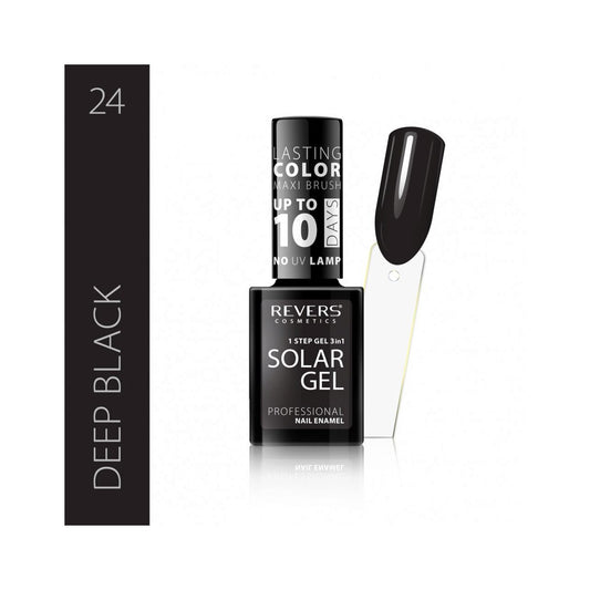 Lac de unghii Solar Gel, N.24 - Deep black, 12 ml, Revers Cosmetics