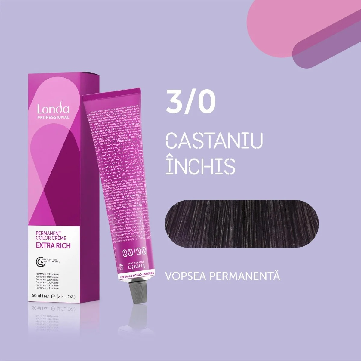 Vopsea de păr Extra Rich Permanent Color 3/0, Castaniu închis, 60 ml, Londa Professional