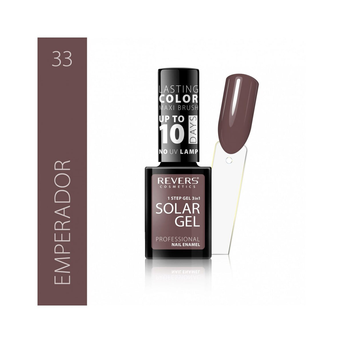 Lac de unghii Solar Gel, N.33 - Emperador, 12 ml, Revers Cosmetics