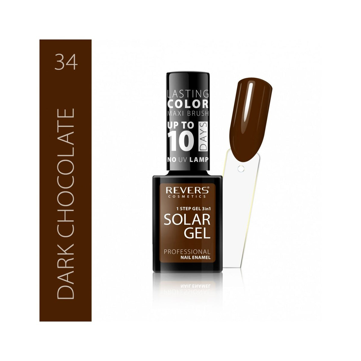 Lac de unghii Solar Gel, N.34 - Dark chocolate, 12 ml, Revers Cosmetics