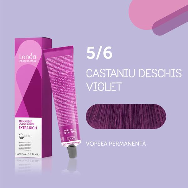 Vopsea de păr Extra Rich Permanent Color 5/6, Castaniu deschis violet, 60 ml, Londa Professional