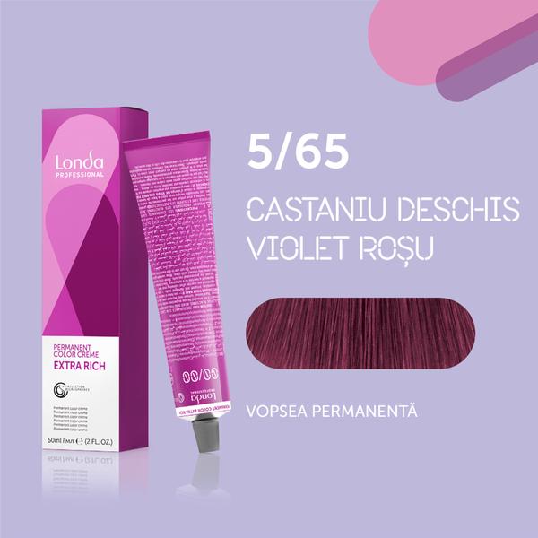 Vopsea de păr Extra Rich Permanent Color 5/65, Castaniu deschis violet roșu, 60 ml, Londa Professional