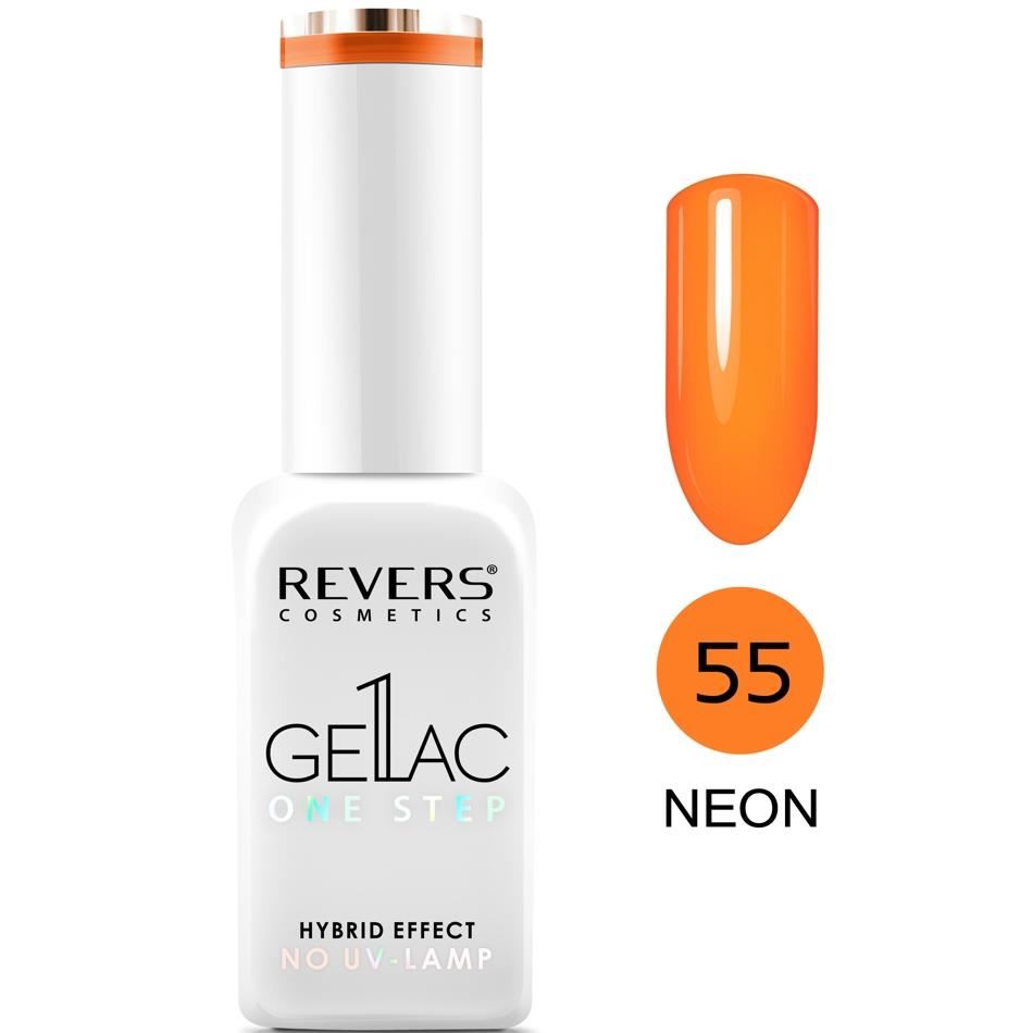 Lac de unghii Gellac 1 Step, N.55 Portocaliu neon, 10 ml, Revers Cosmetics