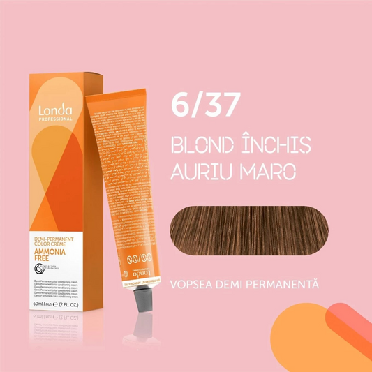 Vopsea de păr demi-permanentă fără amoniac 6/37, Blond închis auriu maro, 60 ml, Londa Professional