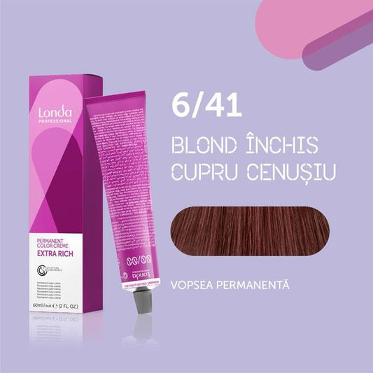 Vopsea de păr Extra Rich Permanent Color 6/41, Blond închis cupru cenușiu, 60 ml, Londa Professional