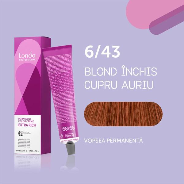 Vopsea de păr Extra Rich Permanent Color 6/43, Blond închis cupru auriu, 60 ml, Londa Professional