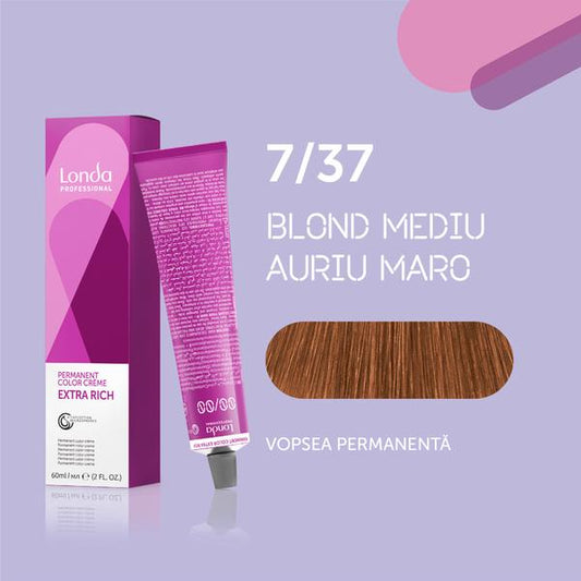 Vopsea de păr Extra Rich Permanent Color 7/37, Blond mediu auriu maro, 60 ml, Londa Professional