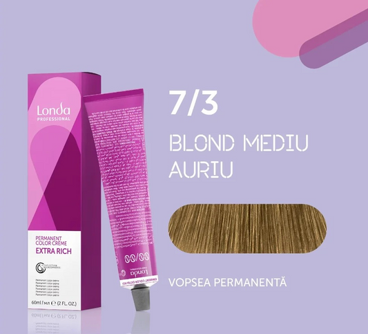 Vopsea de păr Extra Rich Permanent Color 7/3, Blond mediu auriu, 60 ml, Londa Professional
