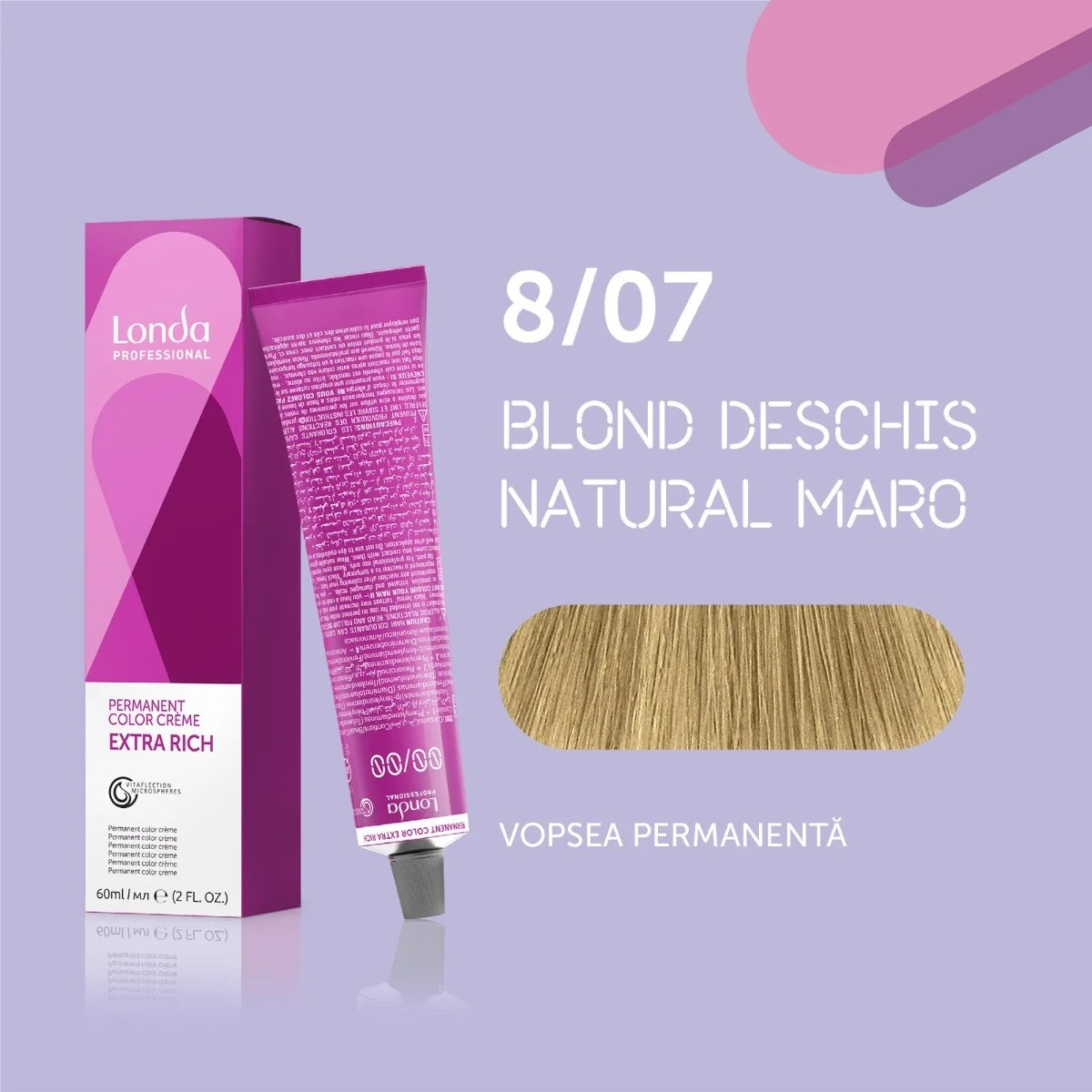 Vopsea de păr Extra Rich Permanent Color 8/07, Blond deschis natural maro, 60 ml, Londa Professional