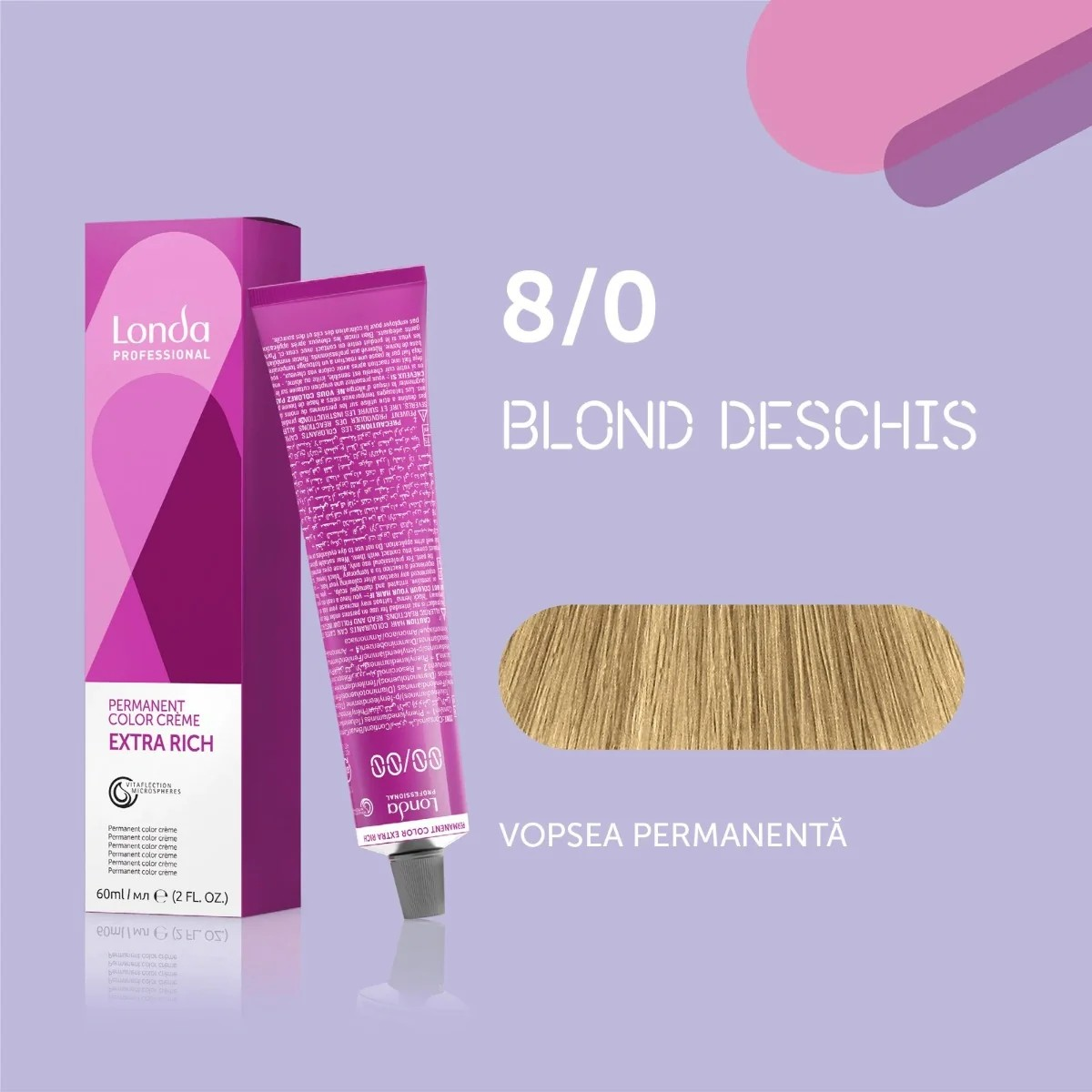 Vopsea de păr Extra Rich Permanent Color 8/0, Blond deschis, 60 ml, Londa Professional