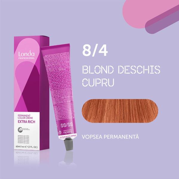 Vopsea de păr Extra Rich Permanent Color 8/4, Blond deschis cupru, 60 ml, Londa Professional