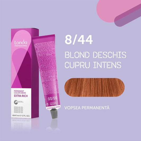 Vopsea de păr Extra Rich Permanent Color 8/44, Blond deschis cupru intens, 60 ml, Londa Professional