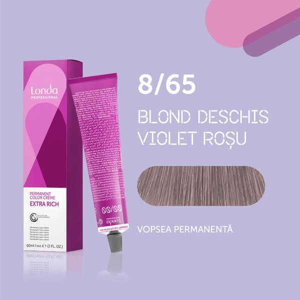 Vopsea de păr Extra Rich Permanent Color 8/65, Blond deschis violet roșu, 60 ml, Londa Professional