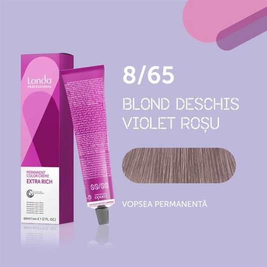 Vopsea de păr Extra Rich Permanent Color 8/65, Blond deschis violet roșu, 60 ml, Londa Professional