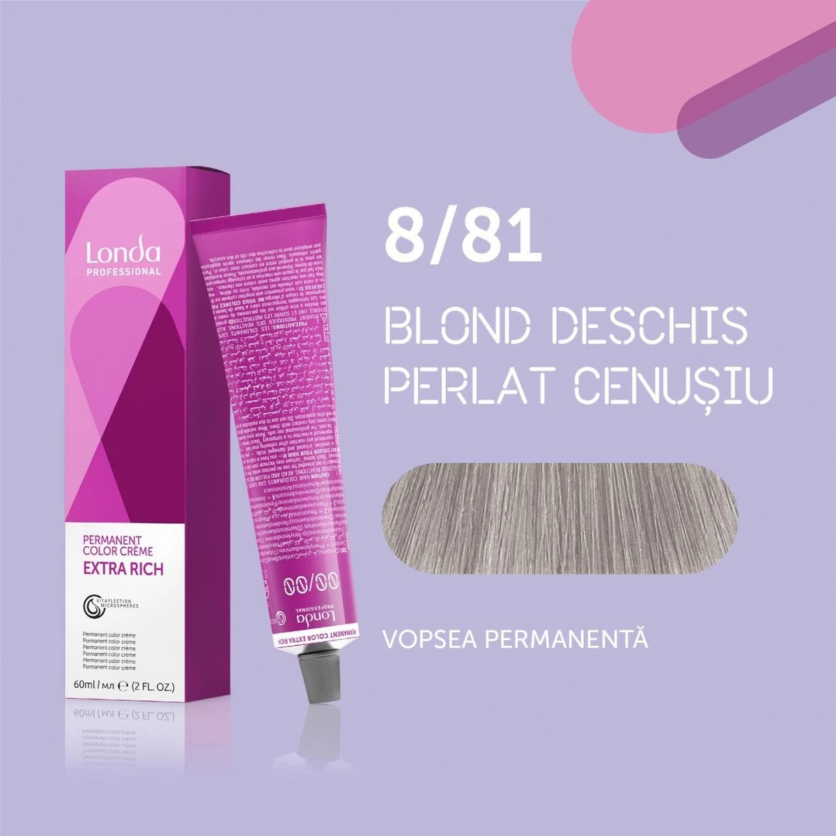 Vopsea de păr Extra Rich Permanent Color 8/81, Blond deschis perlat cenușiu, 60 ml, Londa Professional