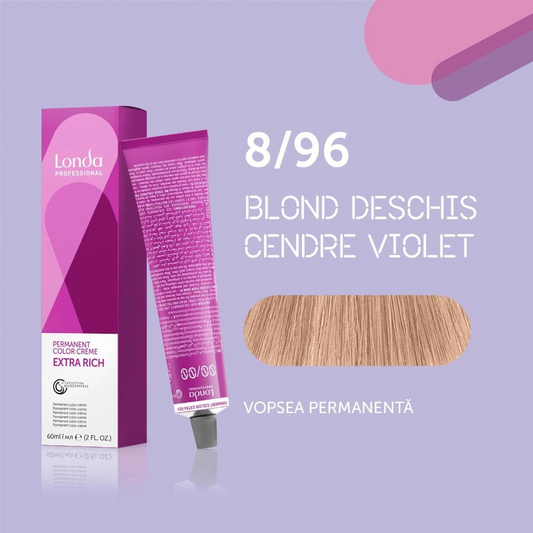 Vopsea de păr Extra Rich Permanent Color 8/96, Blond deschis cendre violet, 60 ml, Londa Professional
