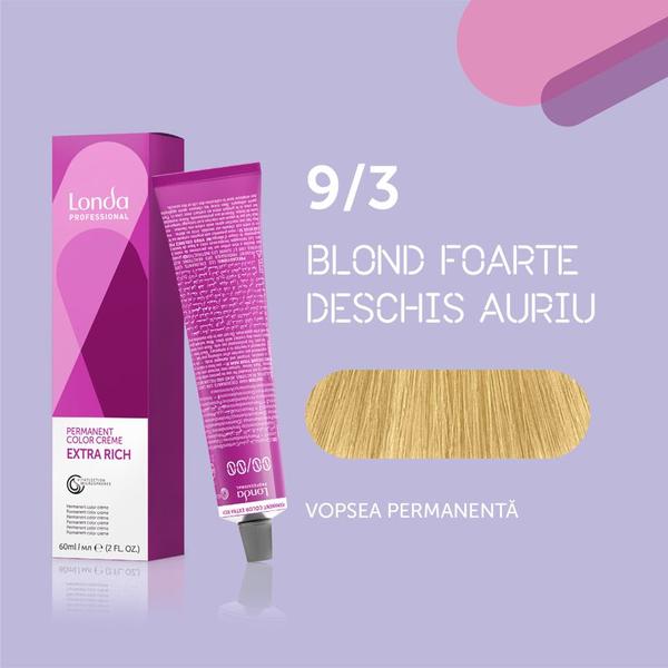 Vopsea de păr Extra Rich Permanent Color 9/3, Blond foarte deschis auriu, 60 ml, Londa Professional