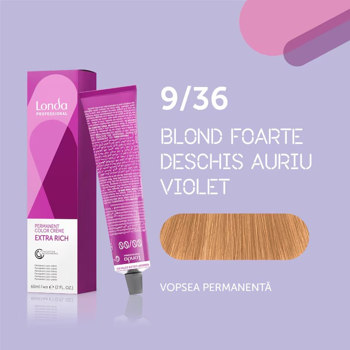 Vopsea de păr Extra Rich Permanent Color 9/36, Blond foarte deschis auriu violet, 60 ml, Londa Professional