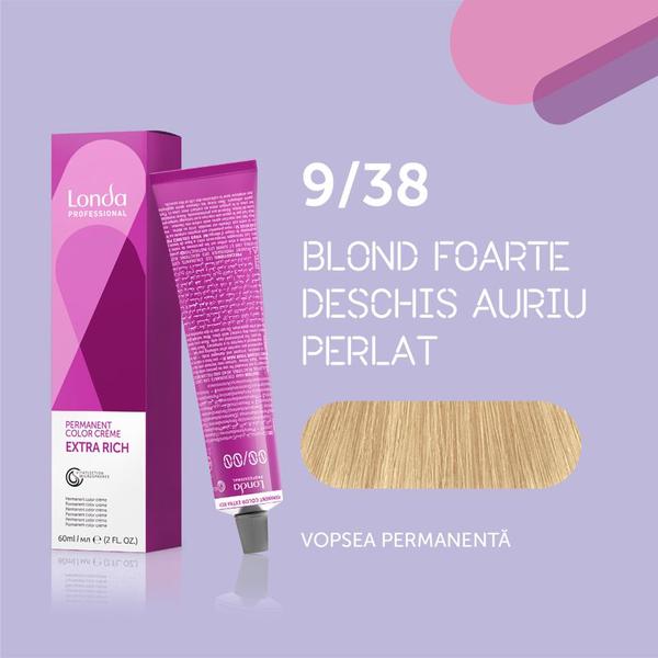 Vopsea de păr Extra Rich Permanent Color 9/38, Blond foarte deschis auriu perlat, 60 ml, Londa Professional