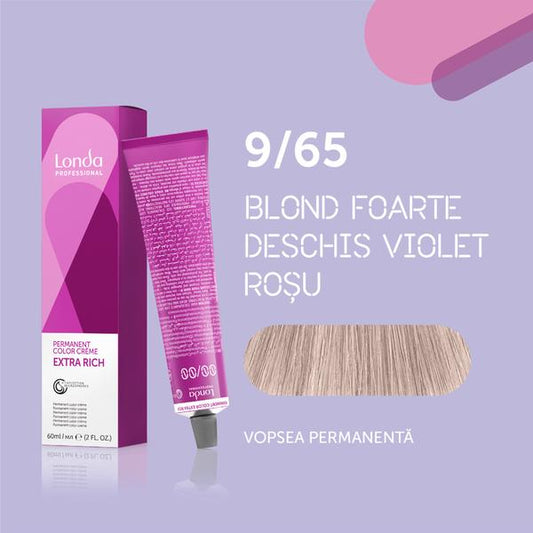 Vopsea de păr Extra Rich Permanent Color 9/65, Blond foarte deschis violet roșu, 60 ml, Londa Professional