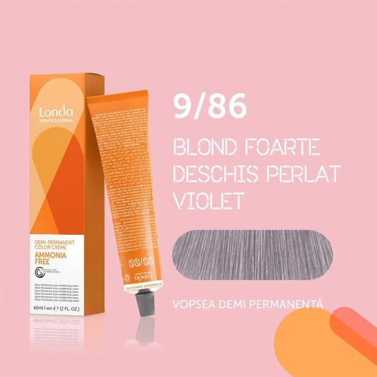 Vopsea de păr demi-permanentă fără amoniac 9/86, Blond foarte deschis perlat violet, 60 ml, Londa Professional