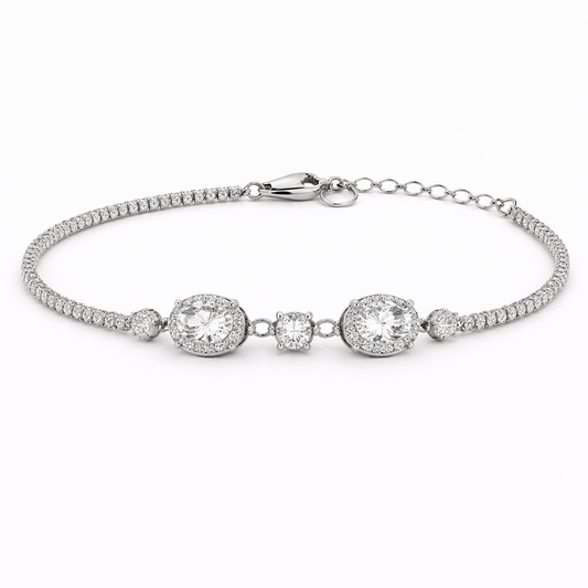 Brățară din argint 925 „oval halo glamour”, COD B196, sistem de închidere reglabil, cu prelungire